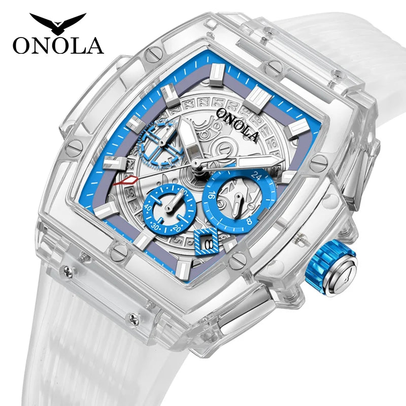 ONOLA Brand Transparent Plastic Watch Men Women clock 2021 Fashion Sports casual unique Quartz Luxury square Mens Watch